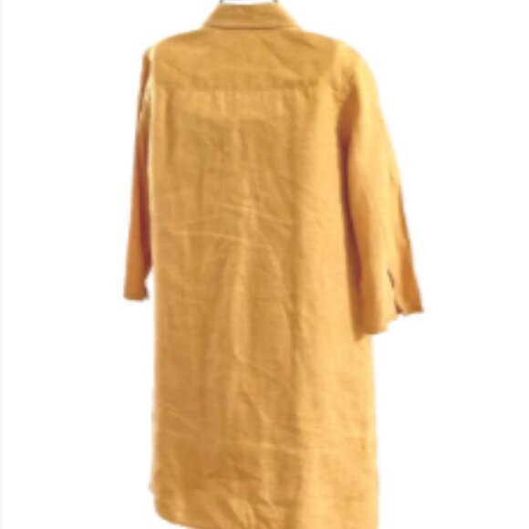 NEW Willi Smith Linen Button-up Shirt 3/4 Sleeve Tunic Slits Mustard M Lagenlook - Picture 3 of 17